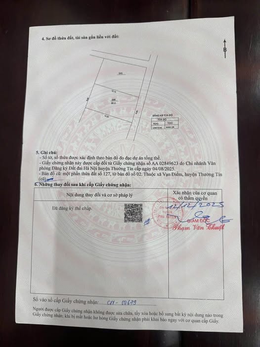 Chính chủ gửi bán mảnh đất tại Vạn Điểm, Thường Tín, Hà Nội, giá 3.2 tỷ