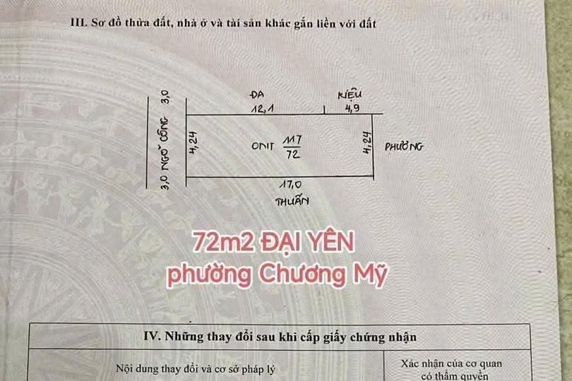 Bán đất Đại Yên, phường Chương Mỹ, Hà Nội, giá đang cực tốt
