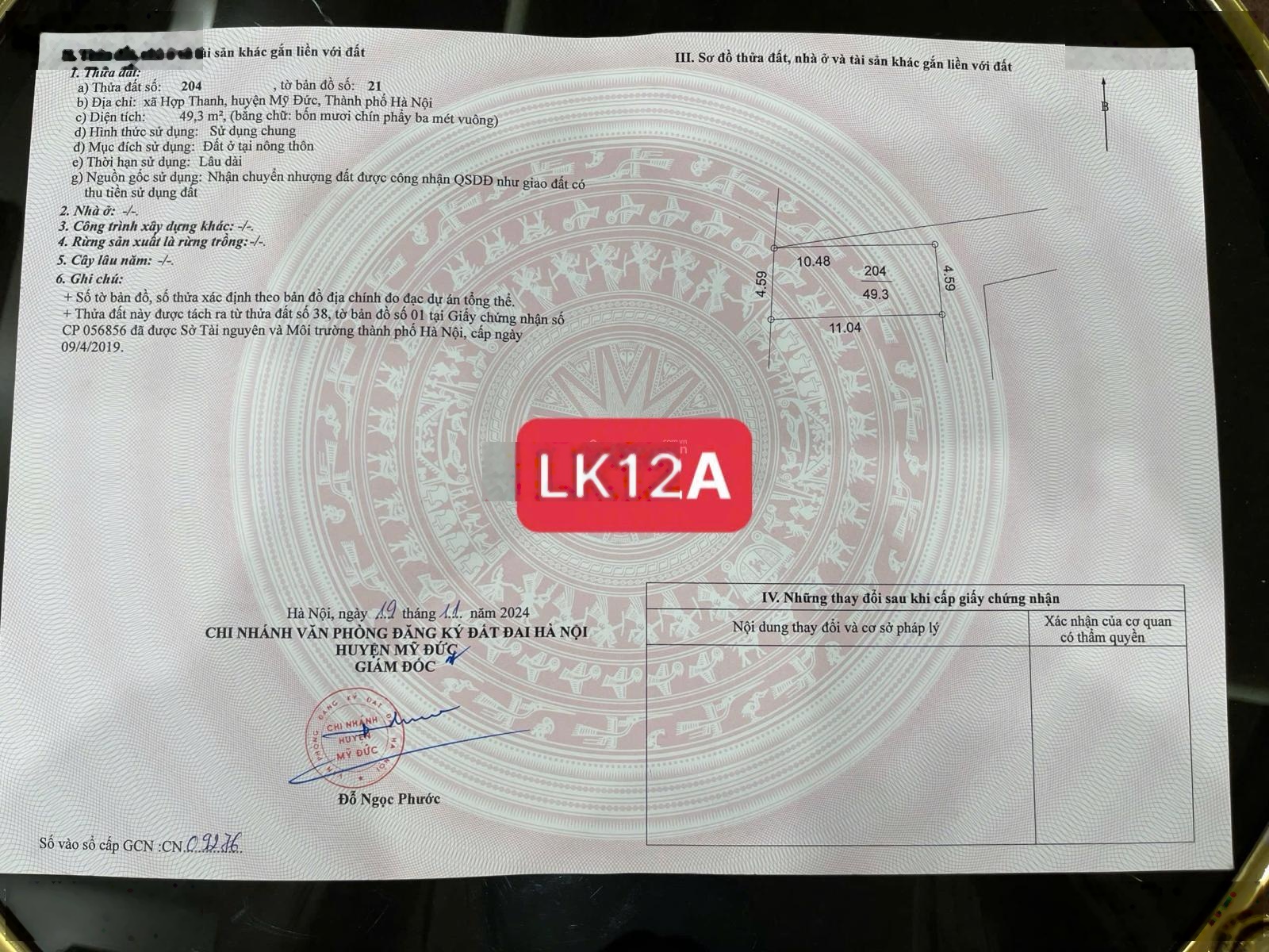 Chính chủ bán lô đất hợp thanh - mỹ đức - hà nội 900 triệu