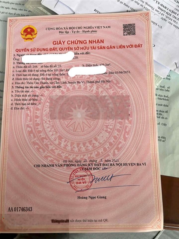 CHÍNH CHỦ CẦN BÁN LÔ ĐẤT ĐẸP TÂN THÀNH CẨM LĨNH Diện tích: 129m2 có 100m đất thổ cư