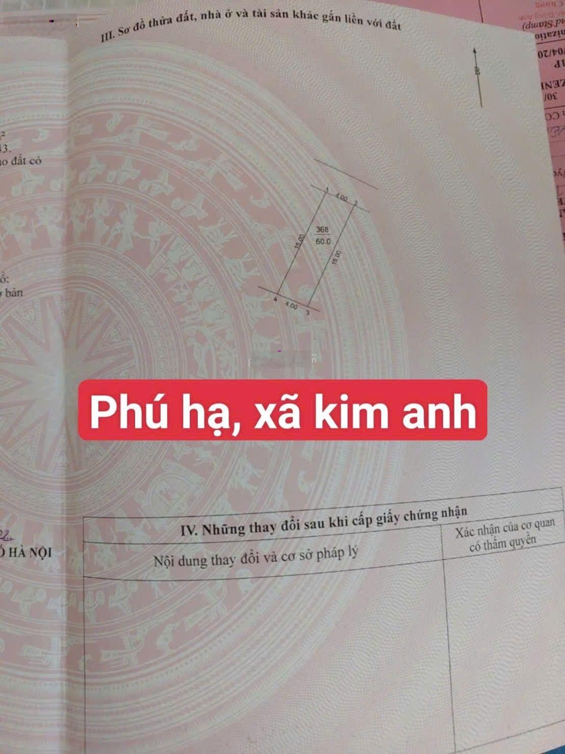 Cần bán 60m phú hạ, xã kim anh - Ngõ thông oto - cách đường vành đai 4 1km