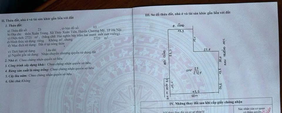 Bán mảnh đất 2721m2 full thổ cư tại xã Xuân Mai, cách Quốc lộ 21A chỉ 100m