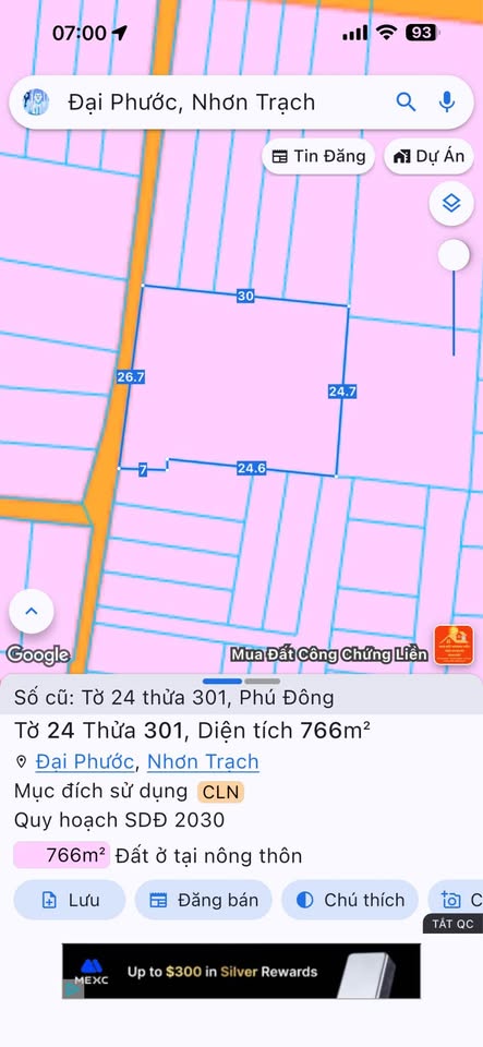 Cần bán 766m2 đất full hồng ở Phú Đông, Nhơn Trạch cũ, giá 23.0 triệu/m2