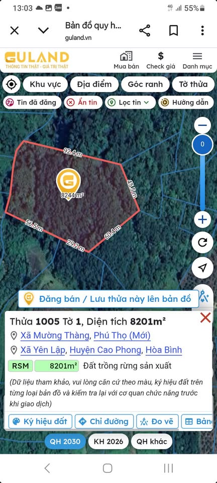 Chính chủ bán lô đất rừng 8201m² tại xã Mường Thàng, tỉnh Phú Thọ mới
