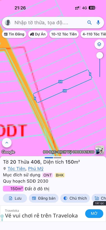 Chủ gửi bán nhanh lô đất đường bê tông tại ấp 5, Tóc Tiên, Phú Mỹ, Hồ Chí Minh, giá 950 triệu