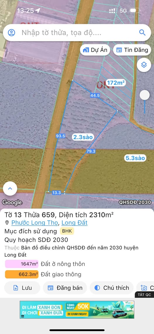 Bán đất huyện Đất Đỏ, tỉnh Bà Rịa, Vũng Tàu, giá 3 tỷ