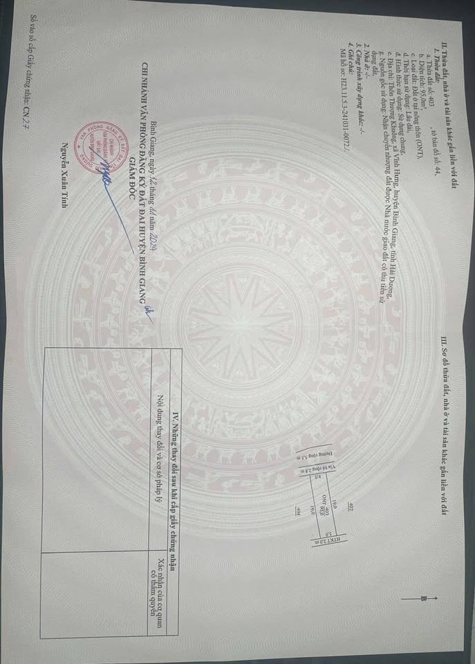 Bán đất huyện Bình Giang tỉnh Hải Dương giá 1.0 tỷ