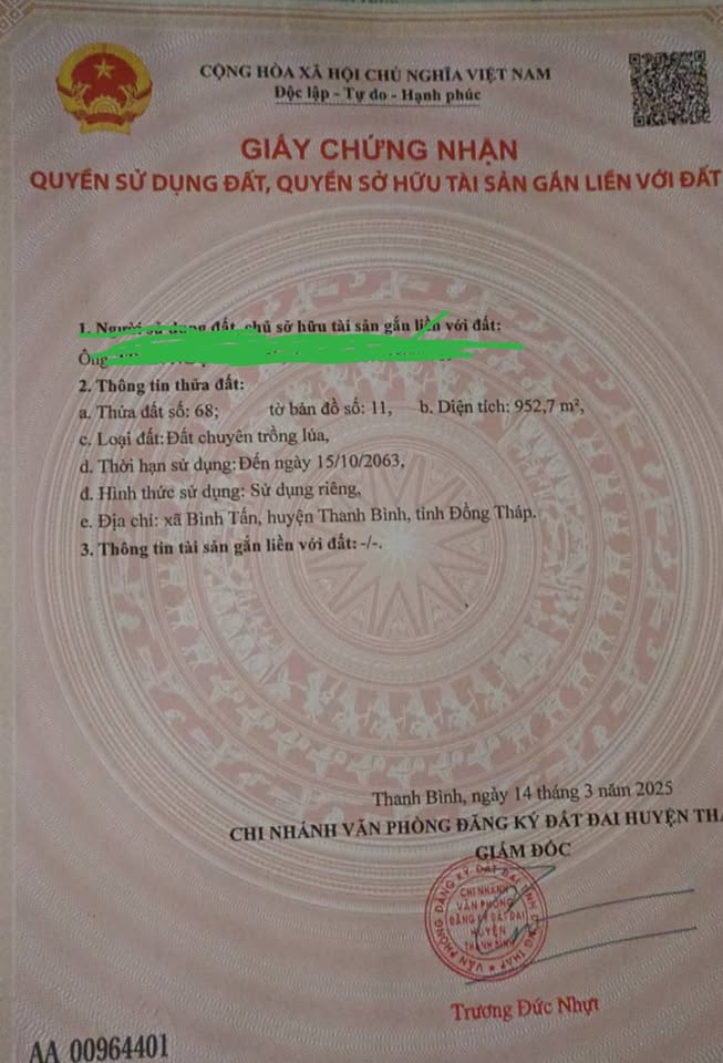 Bán đất huyện Thanh Bình, tỉnh Đồng Tháp, giá 700 triệu