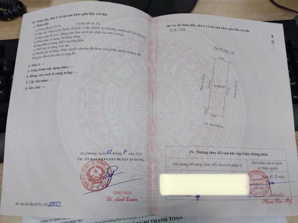 Bán gấp lô đất tại tổ dân phố Kiều Hạ 2, An Dương, Hải Phòng, xã Quốc Tuấn cũ